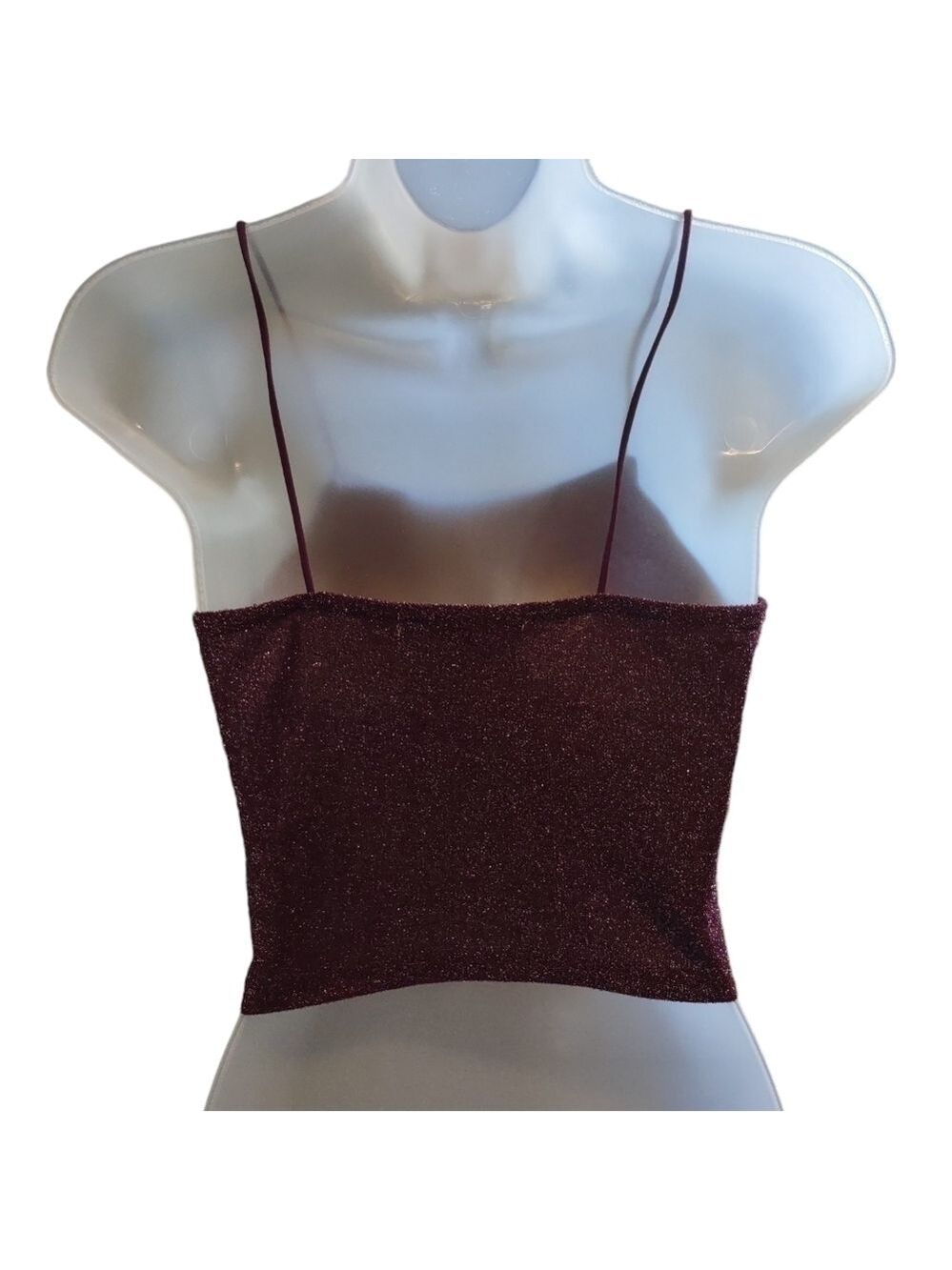 Wallflower Sparkle Glitter Maroon Cropped Tank Top Small - Picture 3 of 4